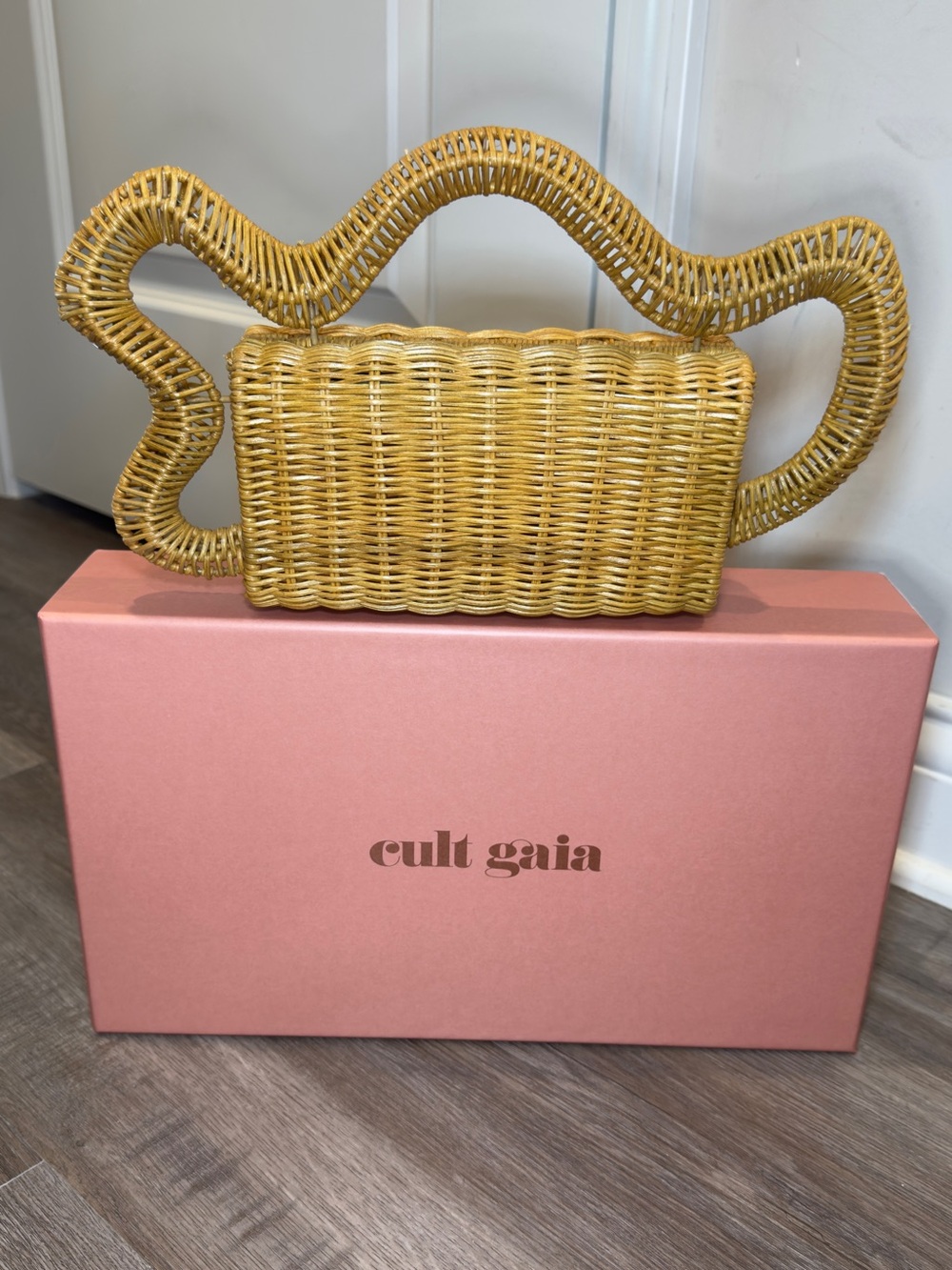 Cult Gaia Elsa Wavy Rattan Clutch Bag Purse